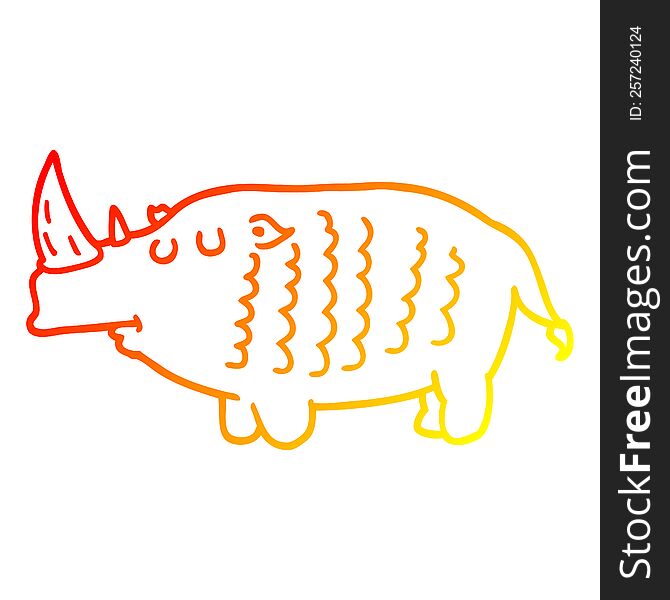 Warm Gradient Line Drawing Cartoon Rhinoceros