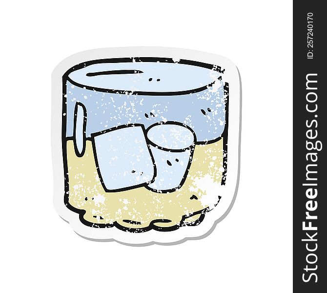 retro distressed sticker of a cartoon whiskey and ice