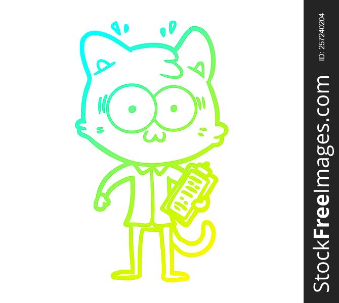 Cold Gradient Line Drawing Cartoon Surprised Office Worker Cat