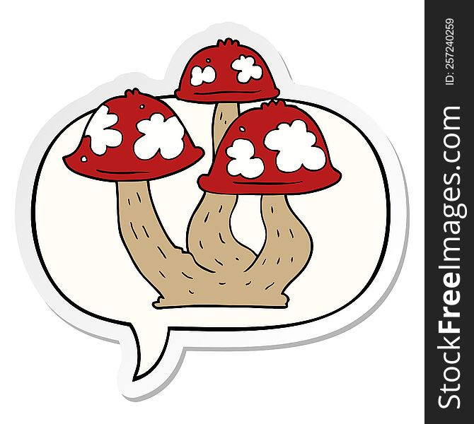 cartoon mushrooms with speech bubble sticker. cartoon mushrooms with speech bubble sticker