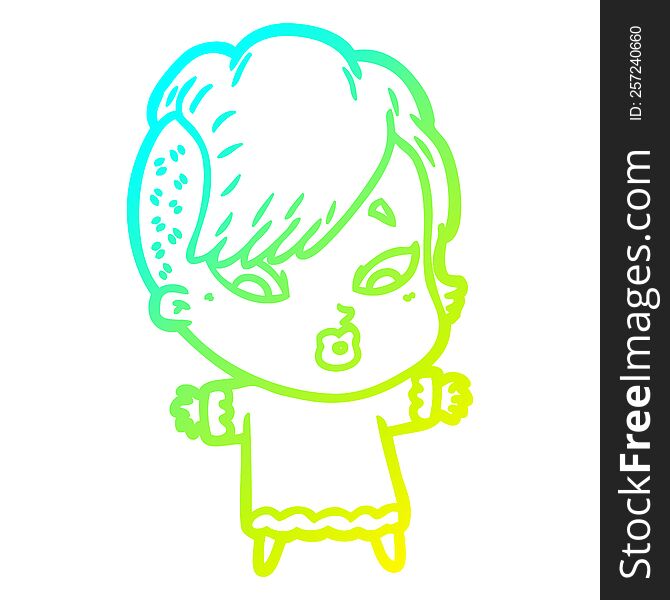 Cold Gradient Line Drawing Cartoon Surprised Girl
