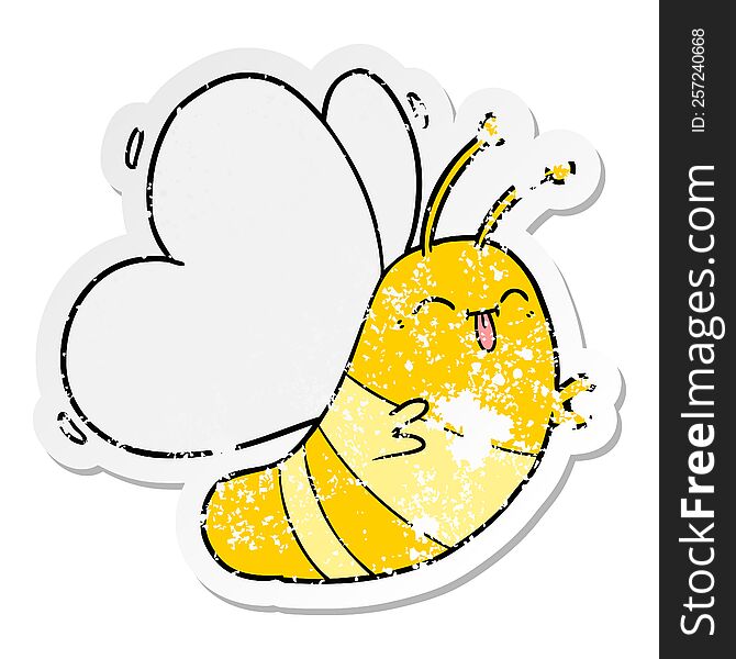 Distressed Sticker Of A Funny Cartoon Butterfly