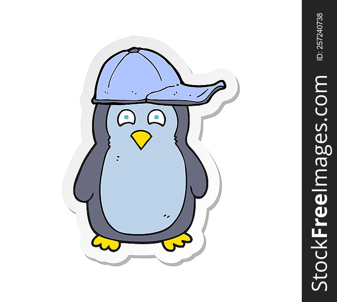 Sticker Of A Cartoon Penguin Wearing Hat