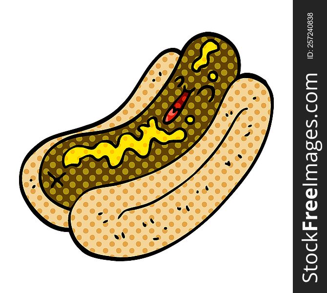 cartoon doodle hotdog with mustard