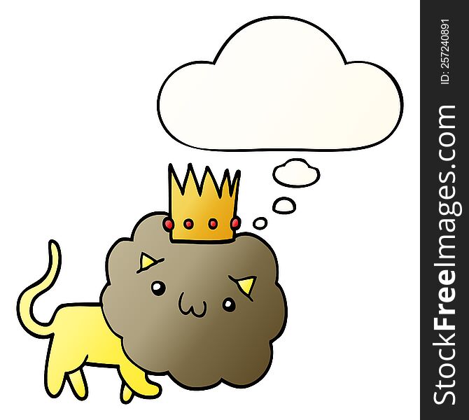 Cartoon Lion With Crown And Thought Bubble In Smooth Gradient Style