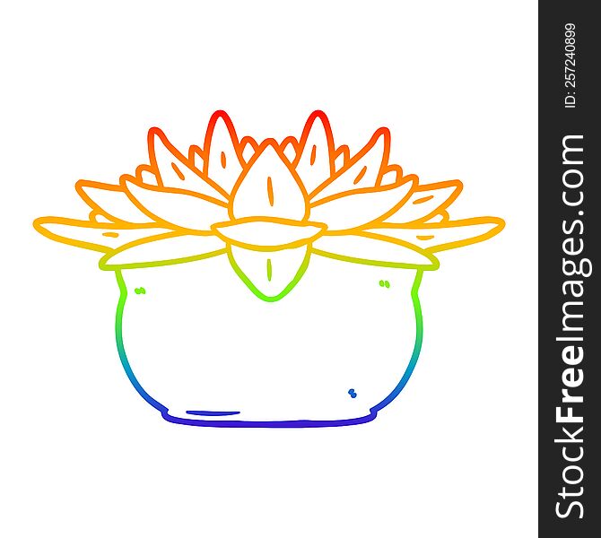 rainbow gradient line drawing of a cartoon succulent plant