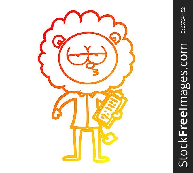 warm gradient line drawing of a cartoon bored lion manager
