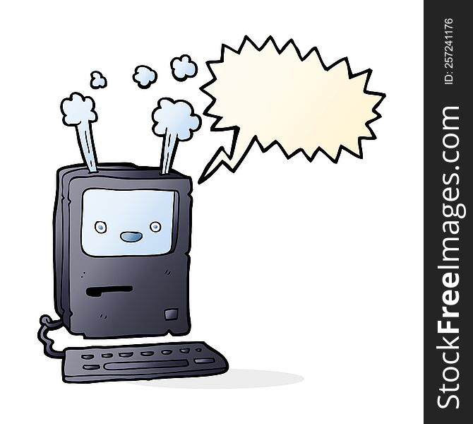 Cartoon Old Computer With Speech Bubble