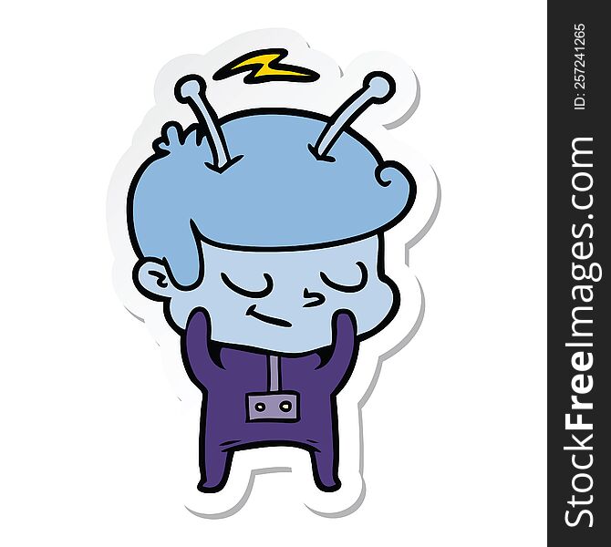 Sticker Of A Shy Cartoon Spaceman