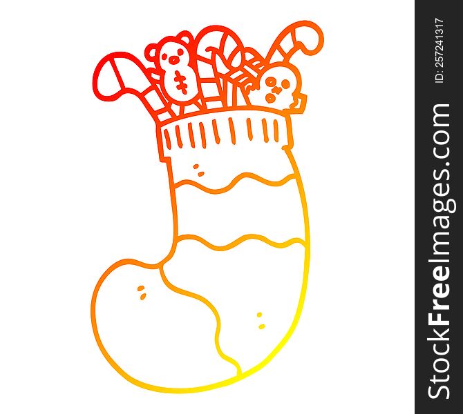 warm gradient line drawing of a cartoon christmas stocking