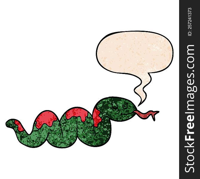 Cartoon Snake And Speech Bubble In Retro Texture Style
