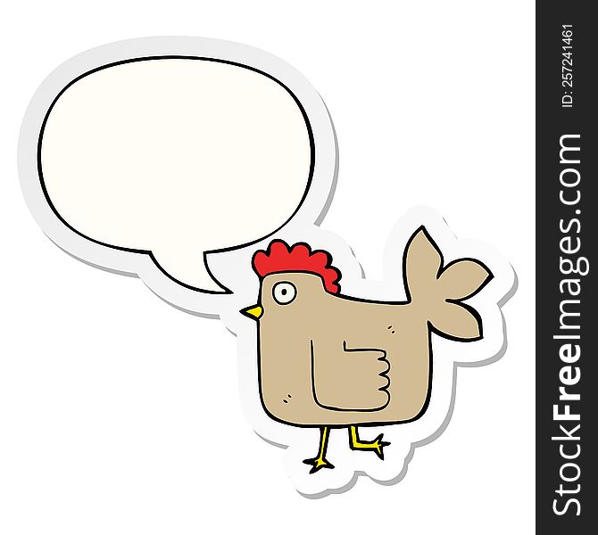cartoon chicken with speech bubble sticker. cartoon chicken with speech bubble sticker