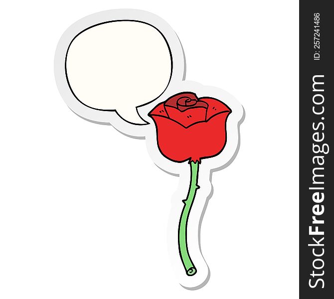 cartoon rose with speech bubble sticker. cartoon rose with speech bubble sticker