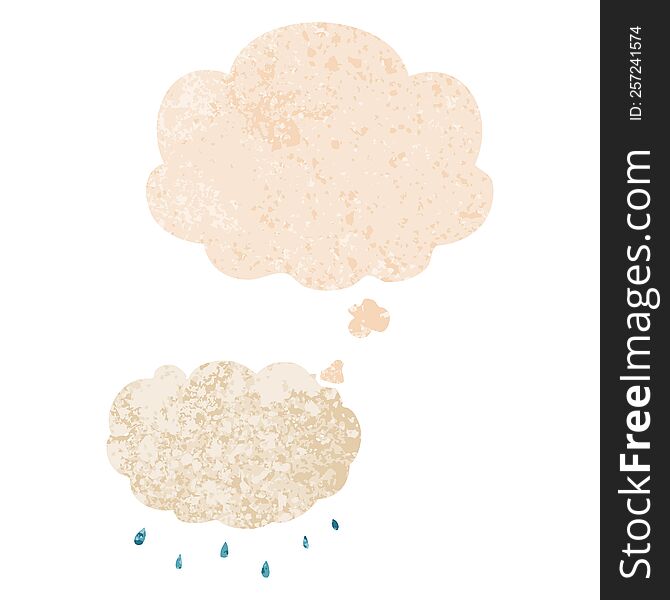 Cartoon Rain Cloud And Thought Bubble In Retro Textured Style