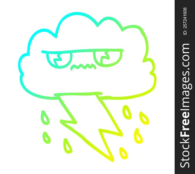 Cold Gradient Line Drawing Cartoon Angry Storm Cloud
