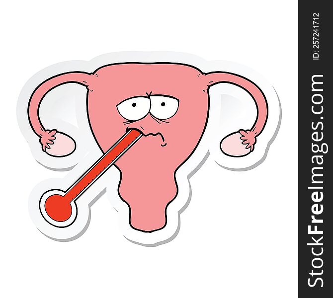 sticker of a cartoon poorly uterus