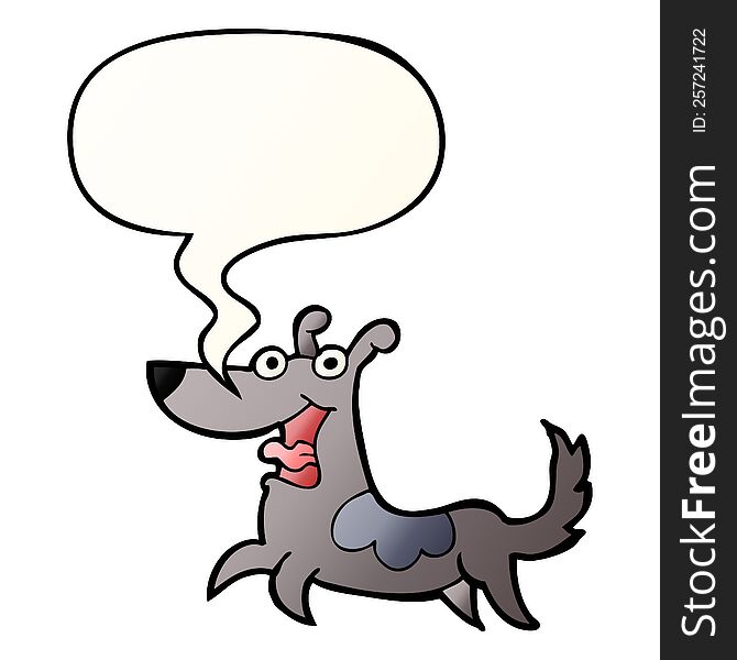 happy dog cartoon with speech bubble in smooth gradient style