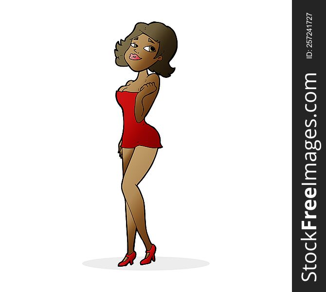 Cartoon Attractive Woman In Short Dress