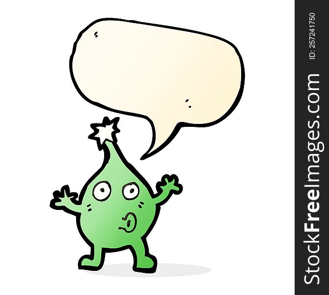 funny cartoon creature with speech bubble