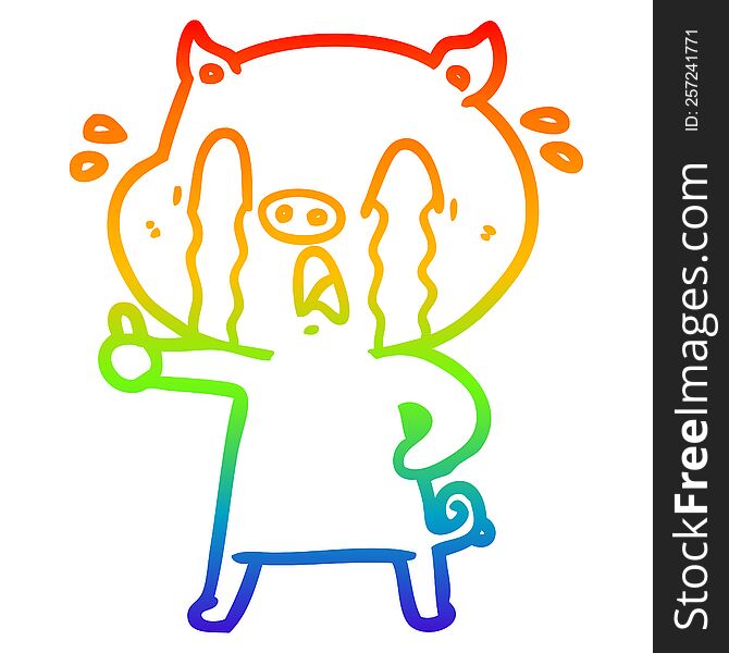Rainbow Gradient Line Drawing Crying Pig Cartoon