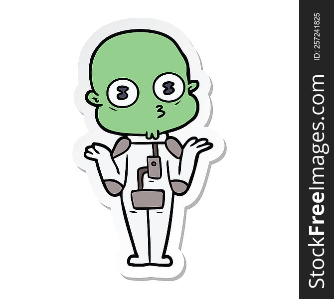 sticker of a confused weird bald spaceman