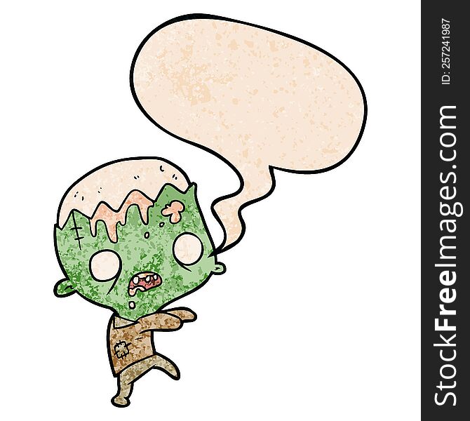 Cute Cartoon Zombie And Speech Bubble In Retro Texture Style