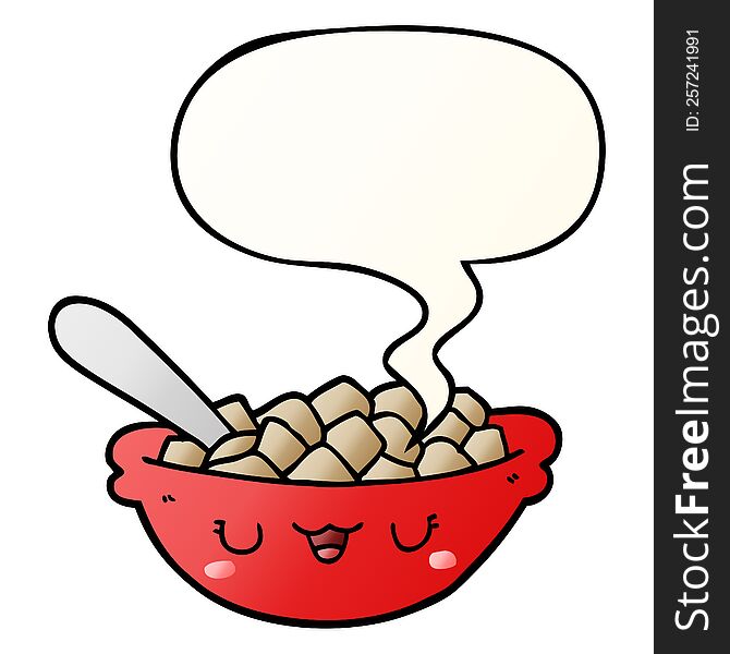 cute cartoon bowl of cereal with speech bubble in smooth gradient style