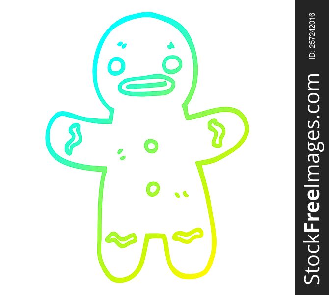 cold gradient line drawing of a cartoon gingerbread man