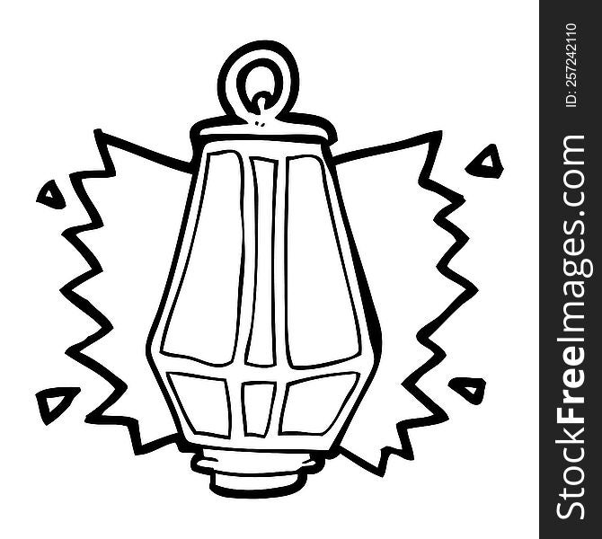 freehand drawn black and white cartoon lantern shining