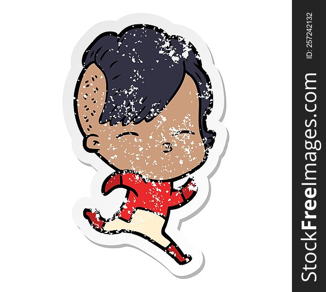 Distressed Sticker Of A Cartoon Girl Wearing Futuristic Clothes