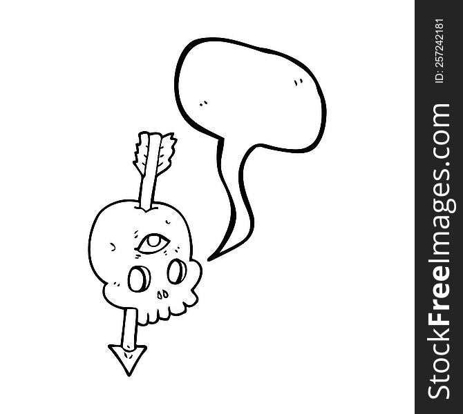 Speech Bubble Cartoon Magic Skull With Arrow Through Brain