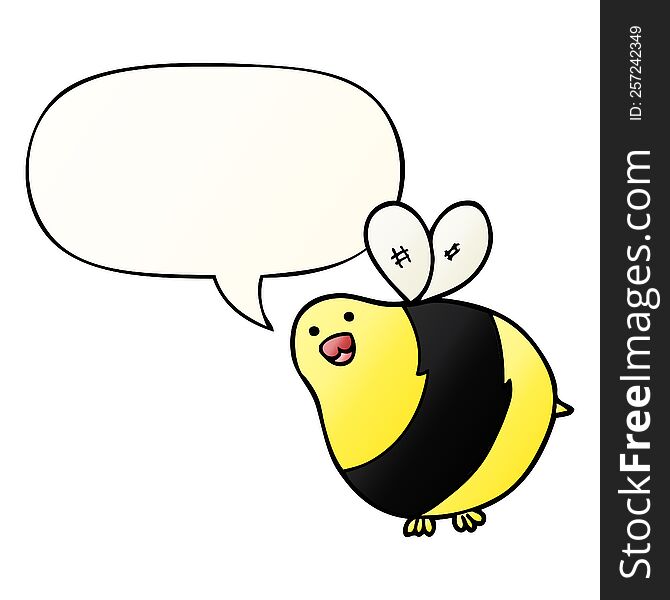 cartoon bee with speech bubble in smooth gradient style