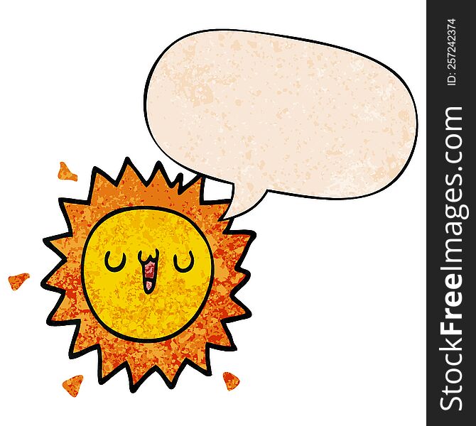 cartoon sun and speech bubble in retro texture style