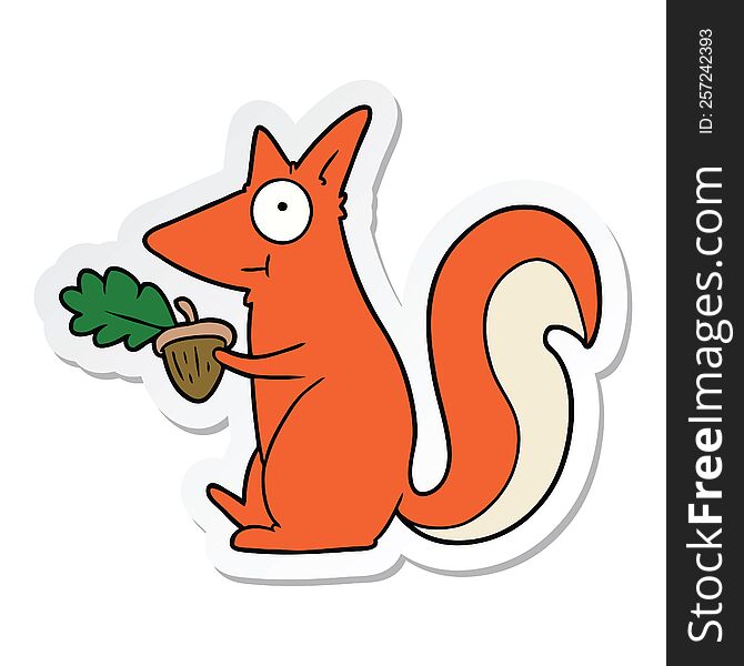 sticker of a cartoon squirrel with acorn