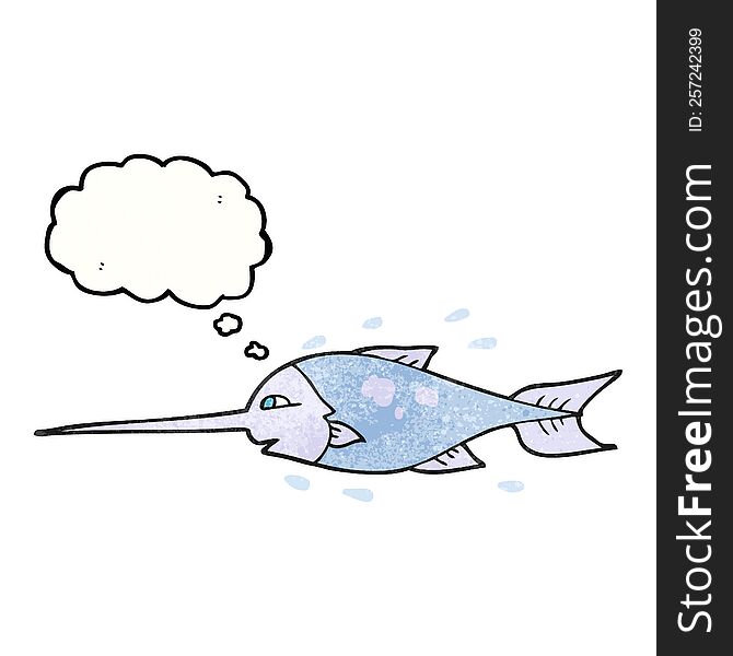 freehand drawn thought bubble textured cartoon swordfish