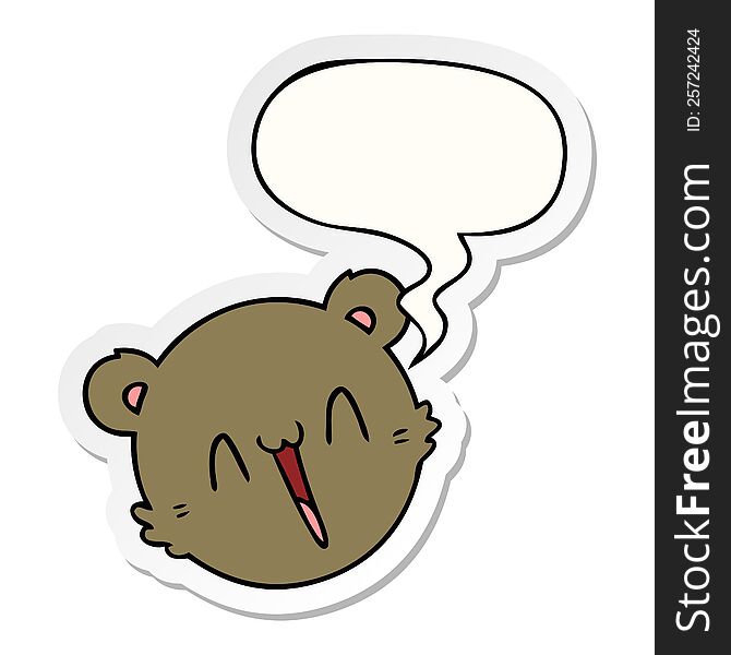 cute cartoon teddy bear face with speech bubble sticker