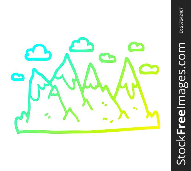 Cold Gradient Line Drawing Cartoon Mountain Range