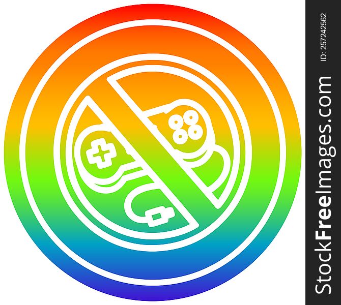 no gaming circular icon with rainbow gradient finish. no gaming circular icon with rainbow gradient finish