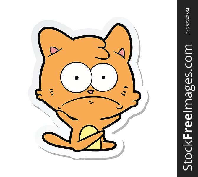 Sticker Of A Cartoon Nervous Cat