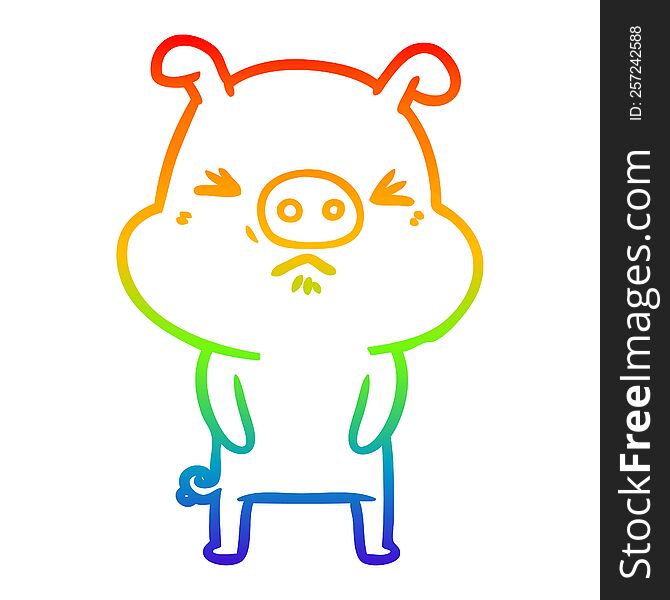 Rainbow Gradient Line Drawing Cartoon Grumpy Pig