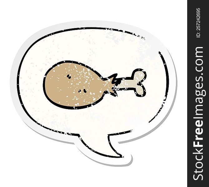 Cartoon Cooked Chicken Leg And Speech Bubble Distressed Sticker
