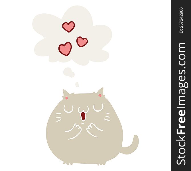 Cute Cartoon Cat In Love And Thought Bubble In Retro Style