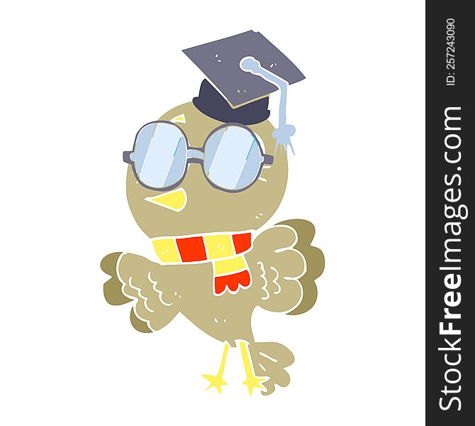 Cute Flat Color Illustration Of A Cartoon Well Educated Bird