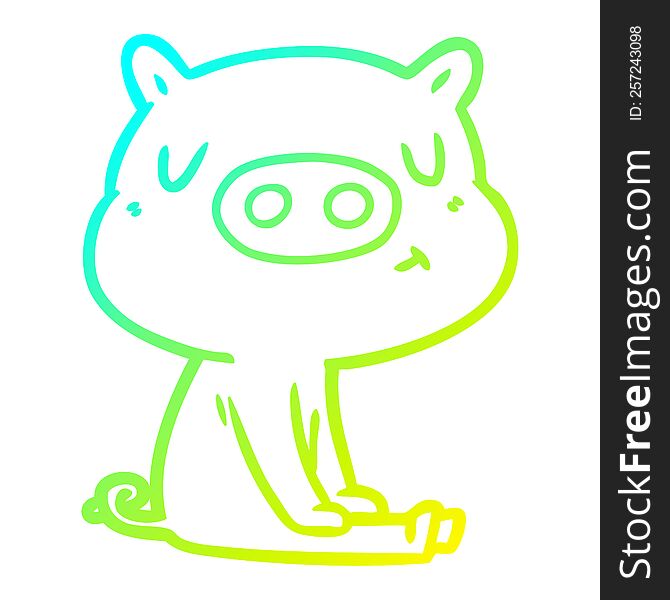 cold gradient line drawing of a cartoon content pig meditating