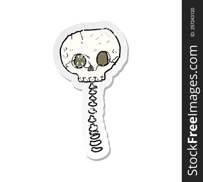 Retro Distressed Sticker Of A Cartoon Spooky Skull And Spine