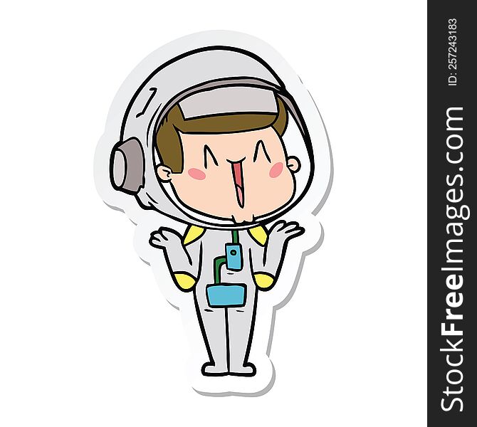 Sticker Of A Happy Cartoon Astronaut Shrugging Shoulders