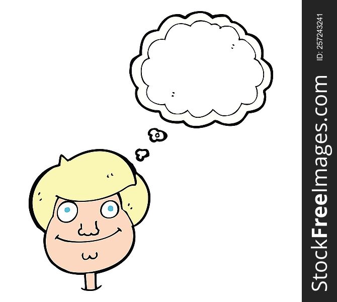 cartoon happy boy\'s face with thought bubble