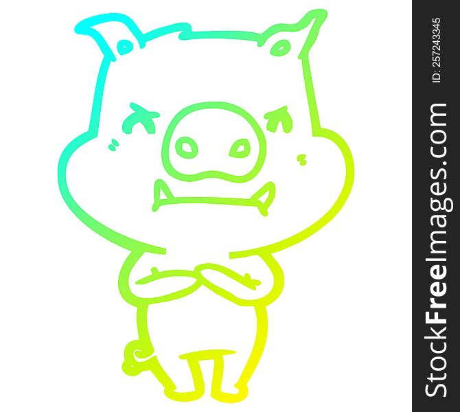 Cold Gradient Line Drawing Angry Cartoon Pig