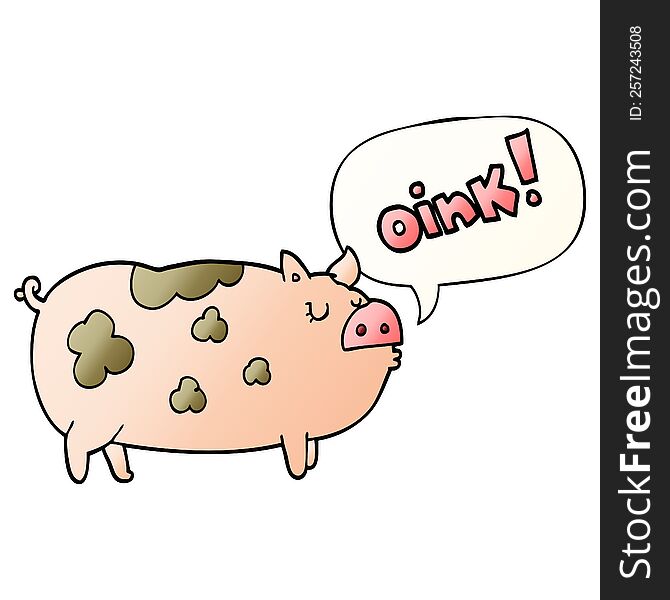 Cartoon Oinking Pig And Speech Bubble In Smooth Gradient Style