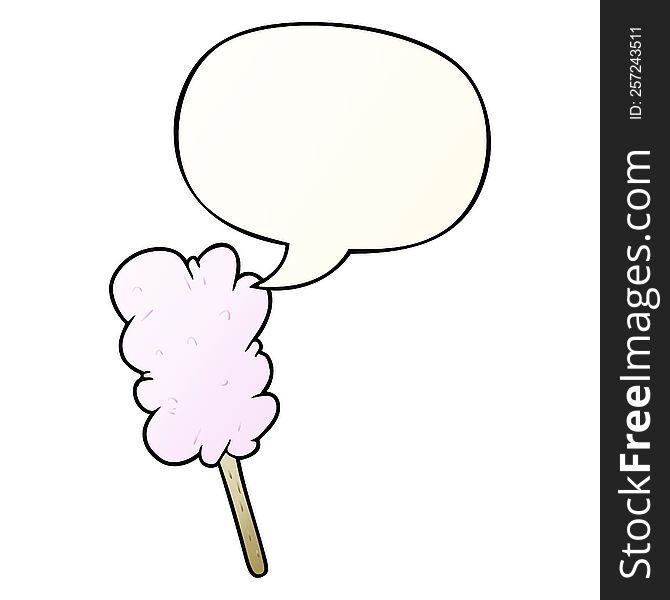 Cartoon Candy Floss On Stick And Speech Bubble In Smooth Gradient Style